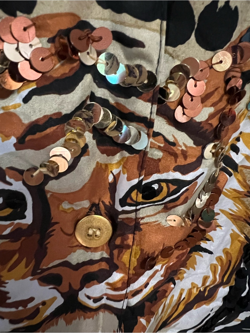 Silk Button up Shirt with Tiger Motif - Black and Brown & Animal Print, XL, NWT - Picture 4 of 9